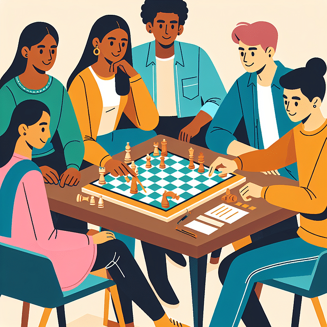 group of teens discussing board game strategy