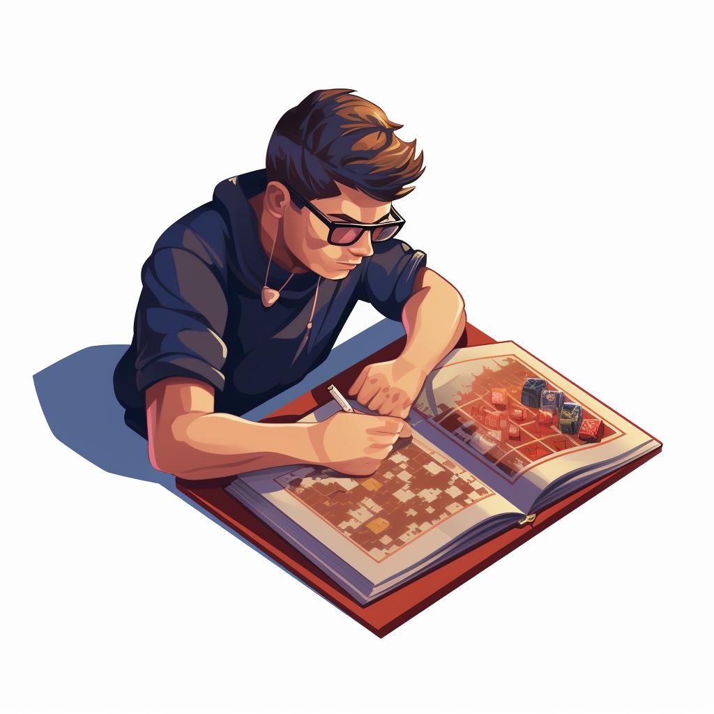 A person reading the rule book of a strategy game